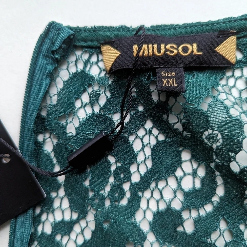 Miusol Deep Green Faux Wrap Ruffle Dress Scalloped Neck HiLo Skirt sz XXL= US XL - Picture 7 of 11